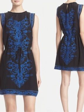 Rebecca Taylor Aztec Sleeveless Embroidered Silk Dress